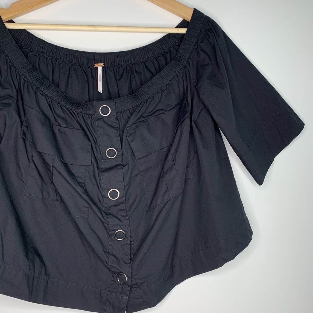 Free People Head Over Heels Off Shoulder Black Top - Picture 7 of 8